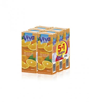 VIVA FRESH ΠΟΡΤΟΚΑΛΙ ΦΥΣΙΚΟΣ ΧΥΜΟΣ 250ml (5+1 ΔΩΡΟ) 4Χ6pack