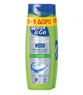 WASH & GO ΣΑΜΠΟΥΑΝ CLASSIC 2ΣΕ1 2Χ360ml 1+1 ΔΩΡΟ Χ6