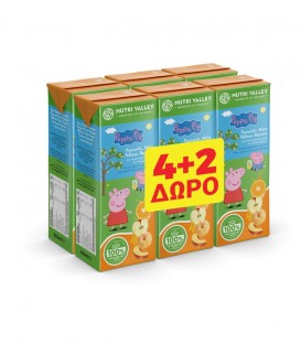 NUTRI VALLEY PEPPA ΧΥΜΟΣ ΜΗΛΟ-ΠΟΡΤΟΚΑΛΙ-ΡΟΔΑΚΙΝΟ-ΒΕΡΥΚΟΚΟ 250ml 5Χ 4+2 ΔΩΡΟ
