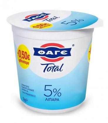ΦΑΓΕ TOTAL ΣΤΡΑΓΓΙΣΤΟ ΓΙΑΟΥΡΤΙ 5% ΛΙΠ. 6Χ1kg -0,50€