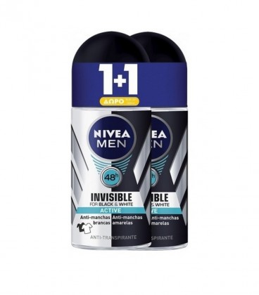 NIVEA DEO ROLL-ON ΑΝΔΡ.BLACK&WHITE INV.ACTIVE 50ml 6X 1+1