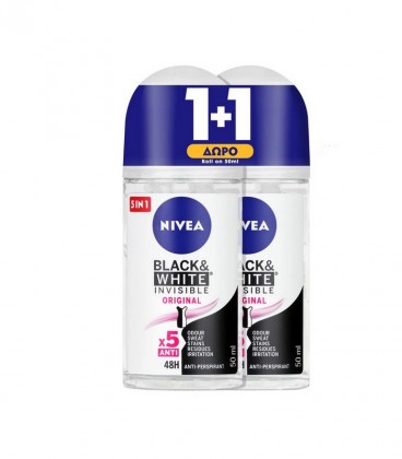 NIVEA DEO ROLL-ON ΓΥΝ.BLACK&WHITE INVISIBLE ORIGINAL 50ml 6X 1+1