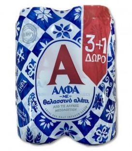 ΑΛΦΑ ΜΠΥΡΑ ΚΟΥΤΙ ΜΕ ΑΛΑΤΙ ΜΕΣΟΛΟΓΓΙΟΥ 500ml 3+1 ΔΩΡΟ 6Χ4pack