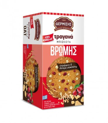ΔΕΡΜΙΣΗΣ ΜΠΙΣΚΟΤΑ ΒΡΩΜΗΣ ΤΡΑΓΑΝΑ ΜΕ CRANBERRY&ΑΣΠΡΗ ΣΟΚΟΛΑΤΑ 12Χ160gr
