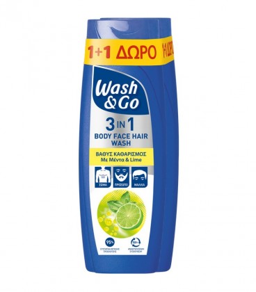 WASH & GO MEN BATH MINT&LIME 3ΣΕ1 2Χ360ml 1+1 ΔΩΡΟ Χ6