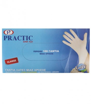 ΓΑΝΤΙΑ LATEX 100Τ X-LARGE PRACTIC ΕΛΑΦΡΙΑ ΠΟΥΔΡΑ Χ 10