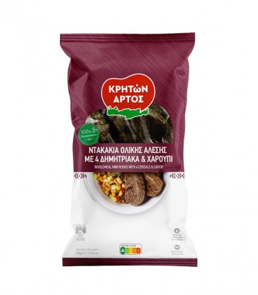 ΚΡΗΤΩΝ ΑΡΤΟΣ ΝΤΑΚΑΚΙΑ ΟΛΙΚΗΣ ΜΕ 4 ΔΗΜΗΤΡΙΑΚΑ & ΧΑΡΟΥΠΙ 18Χ350gr