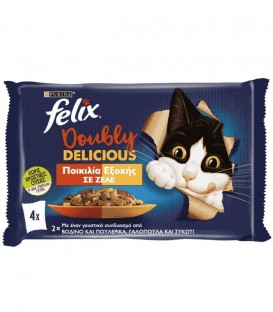 FELIX ΤΡΟΦΗ ΓΑΤΑΣ ΥΓΡΗ ΣΕ ΖΕΛΕ (4Χ85gr) ΠΟΙΚΙΛΙΑ ΚΡΕΑΤΙΚΩΝ 12Χ340gr