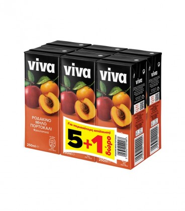 VIVA FRESH ΡΟΔΑΚΙΝΟ-ΜΗΛΟ-ΠΟΡΤΟΚΑΛΙ ΦΡΟΥΤΟΠΟΤΟ 250ml (5+1 ΔΩΡΟ) 4Χ6pack