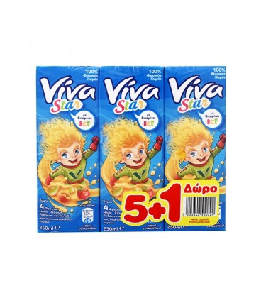 VIVA STAR ΜΗΛΟ-ΣΤΑΦΥΛΙ-ΡΟΔΑΚΙΝΟ-ΑΧΛΑΔΙ ΦΡΟΥΤΟΠΟΤΟ 250ml (5+1 ΔΩΡΟ) 4Χ6pack