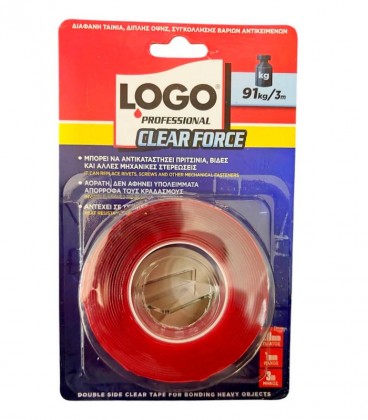 LOGO ΤΑΙΝΙΑ ΔΙΑΦΑΝΗ ΔΙΠΛΗΣ ΟΨΕΩΣ FORCE 19mm 3m X24